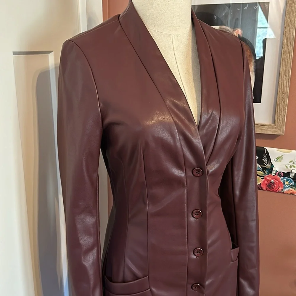 Superdown Nia faux leather Merlot mini buttons long sleeve blazer style S dress
